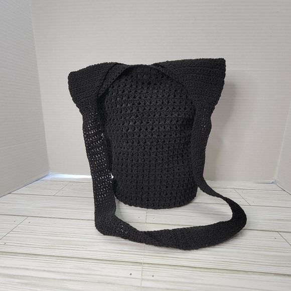 Sack Purse Black Macrame Crochet Boho Bohemian Hippie Unbranded - Picture 1 of 12